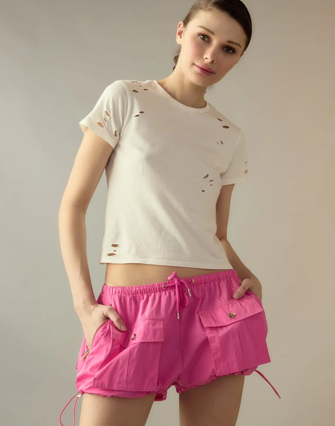 Cynthia Rowley Nylon Cargo Shorts HTPNK Clearance