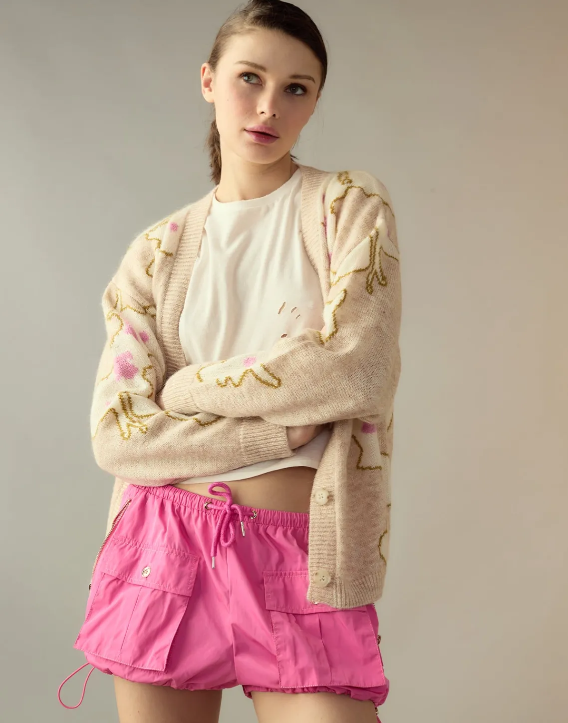 Cynthia Rowley Nylon Cargo Shorts HTPNK Clearance