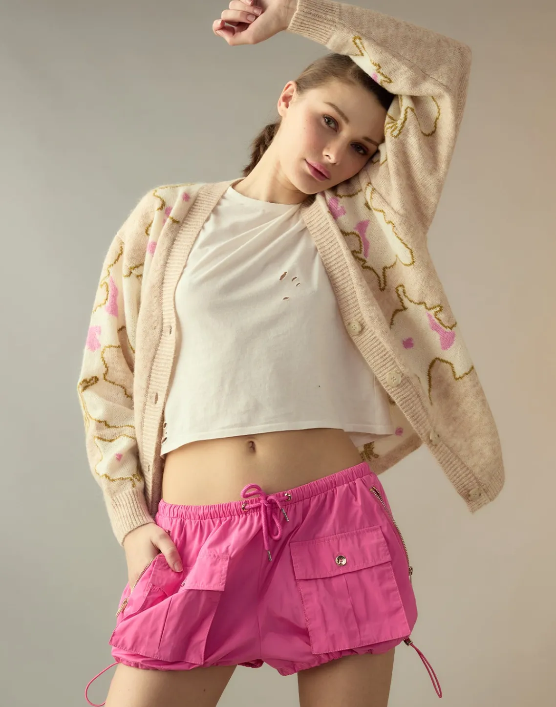 Cynthia Rowley Nylon Cargo Shorts HTPNK Clearance