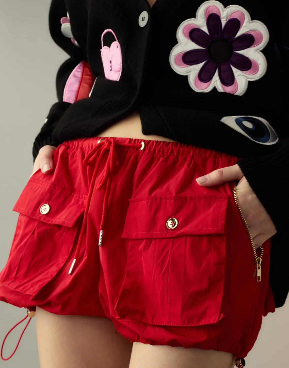 Cynthia Rowley Nylon Cargo Shorts Red Outlet