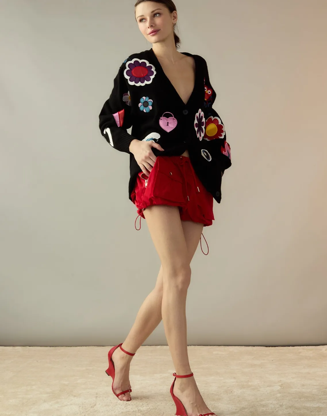 Cynthia Rowley Nylon Cargo Shorts Red Outlet