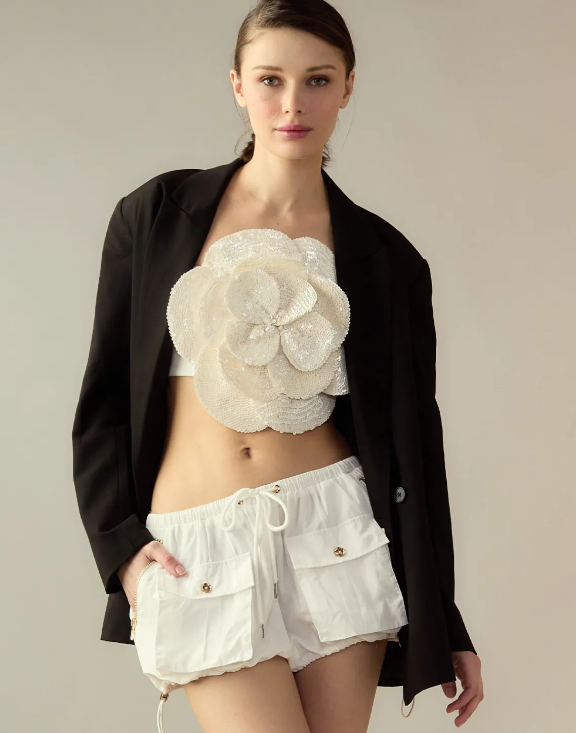 Cynthia Rowley Nylon Cargo Shorts White Clearance