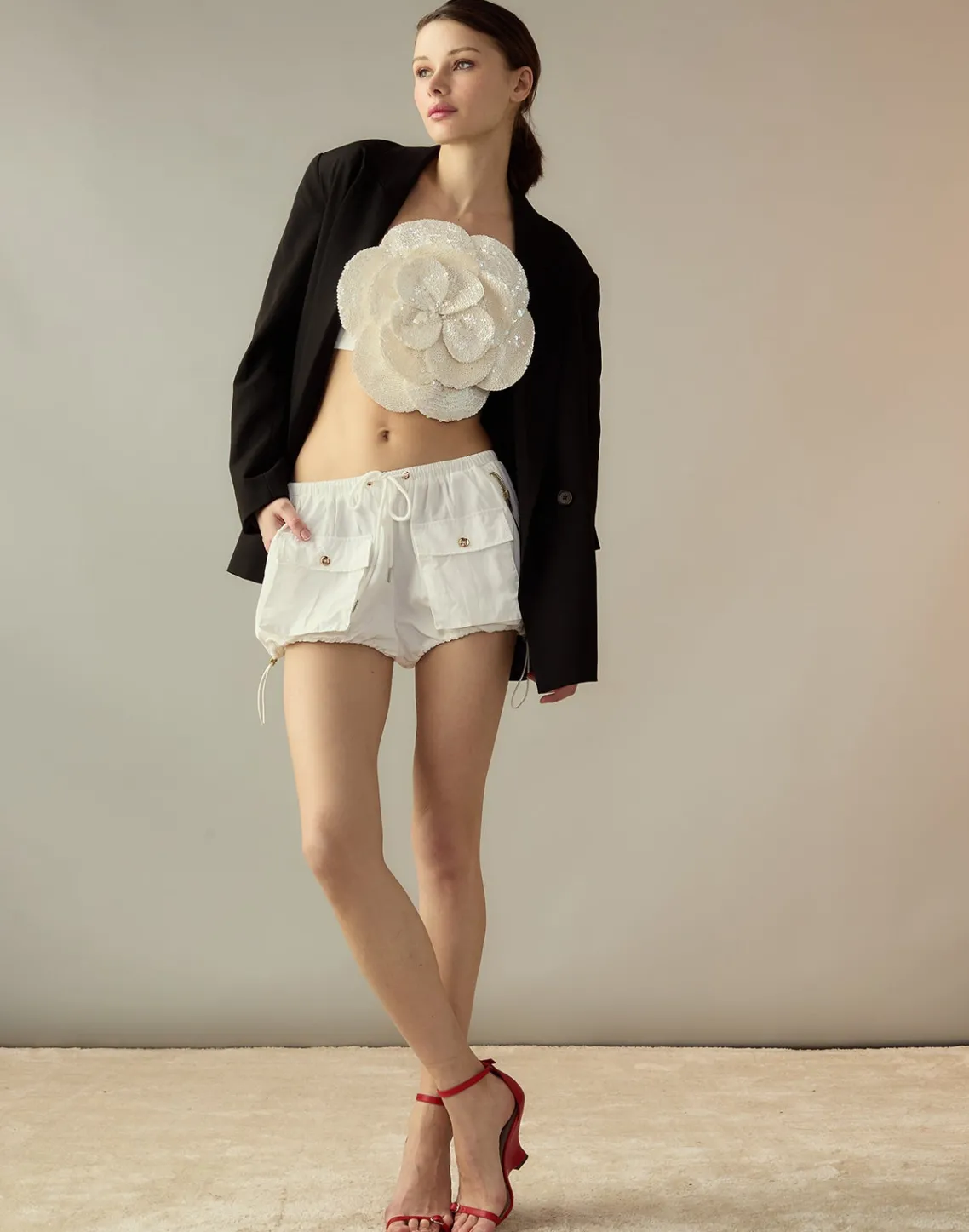 Cynthia Rowley Nylon Cargo Shorts White Clearance