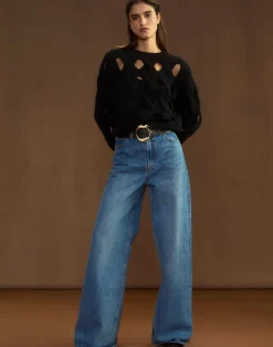 Cynthia Rowley Open Knit Sweater BLACK Fashion