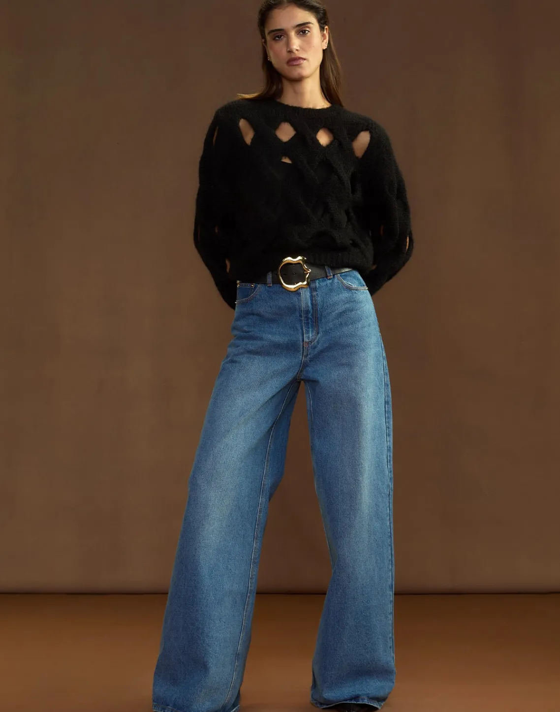 Cynthia Rowley Open Knit Sweater BLACK Fashion