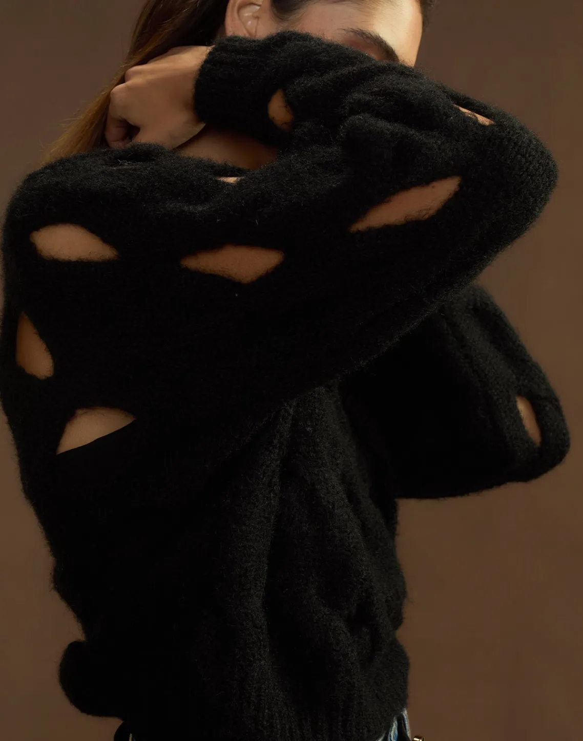 Cynthia Rowley Open Knit Sweater BLACK Fashion