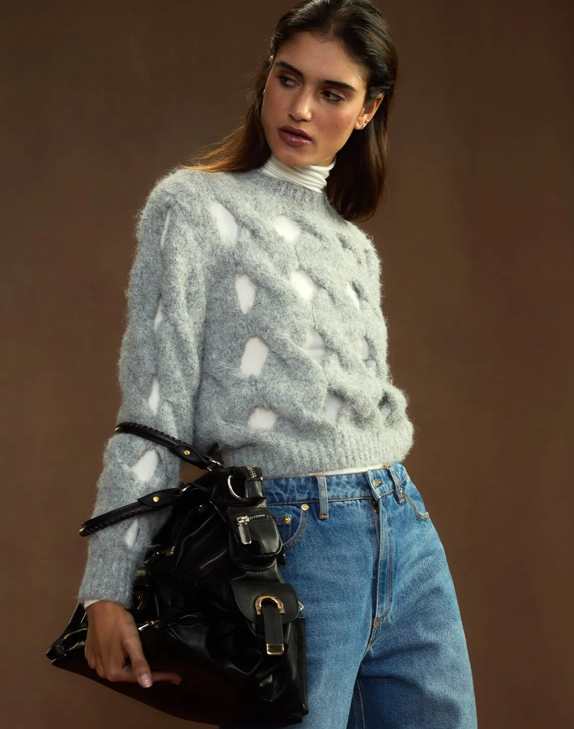 Cynthia Rowley Open Knit Sweater HGREY Sale