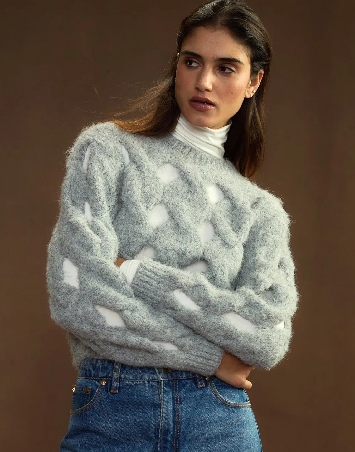 Cynthia Rowley Open Knit Sweater HGREY Sale