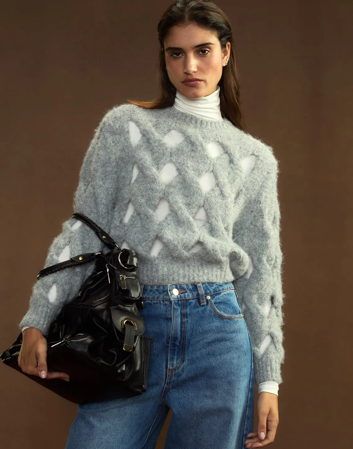 Cynthia Rowley Open Knit Sweater HGREY Sale