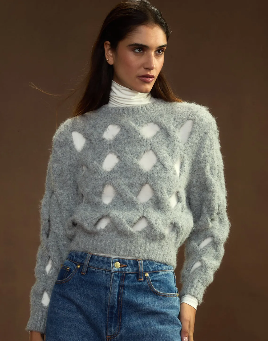 Cynthia Rowley Open Knit Sweater HGREY Sale