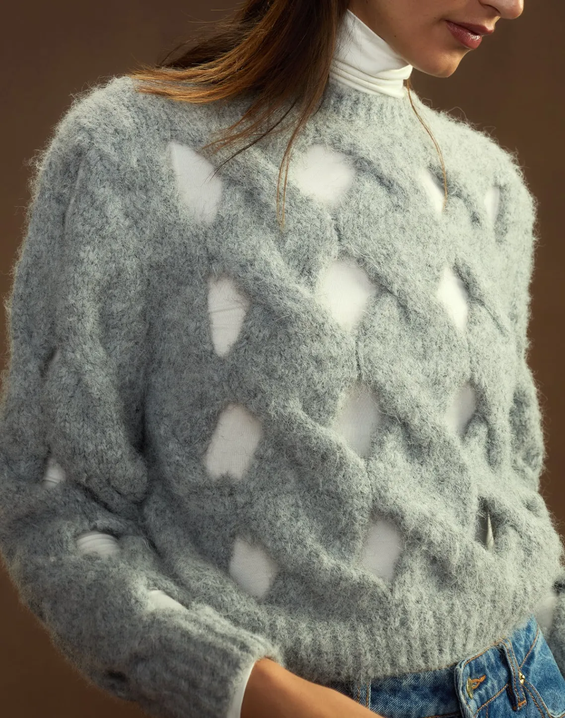 Cynthia Rowley Open Knit Sweater HGREY Sale