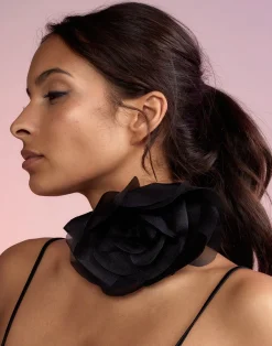 Cynthia Rowley Organza Flower Ties BLACK Clearance