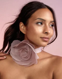 Cynthia Rowley Organza Flower Ties Blush Outlet