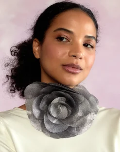 Cynthia Rowley Organza Flower Ties Silver Clearance