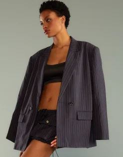 Cynthia Rowley Pinstripe Blazer Navy Hot
