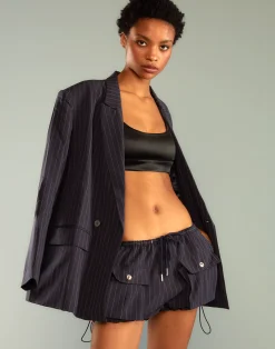 Cynthia Rowley Pinstripe Cargo Bloomer Short Navy Hot