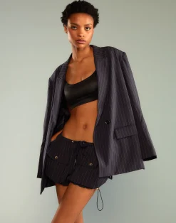 Cynthia Rowley Pinstripe Cargo Bloomer Short Navy Hot