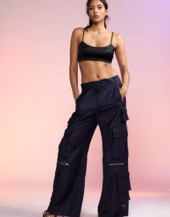 Cynthia Rowley Pinstripe Cargo Pants Navy Clearance