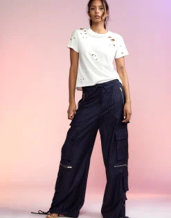 Cynthia Rowley Pinstripe Cargo Pants Navy Clearance