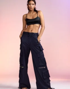 Cynthia Rowley Pinstripe Cargo Pants Navy Clearance