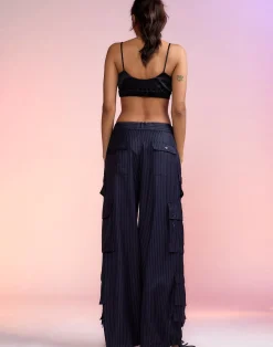 Cynthia Rowley Pinstripe Cargo Pants Navy Clearance