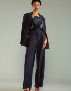 Cynthia Rowley Pinstripe Corset Waist Pants Navy Sale