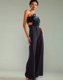 Cynthia Rowley Pinstripe Corset Waist Pants Navy Sale