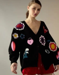 Cynthia Rowley Playful Patchwork Cardigan BLKMT Clearance