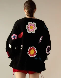 Cynthia Rowley Playful Patchwork Cardigan BLKMT Clearance