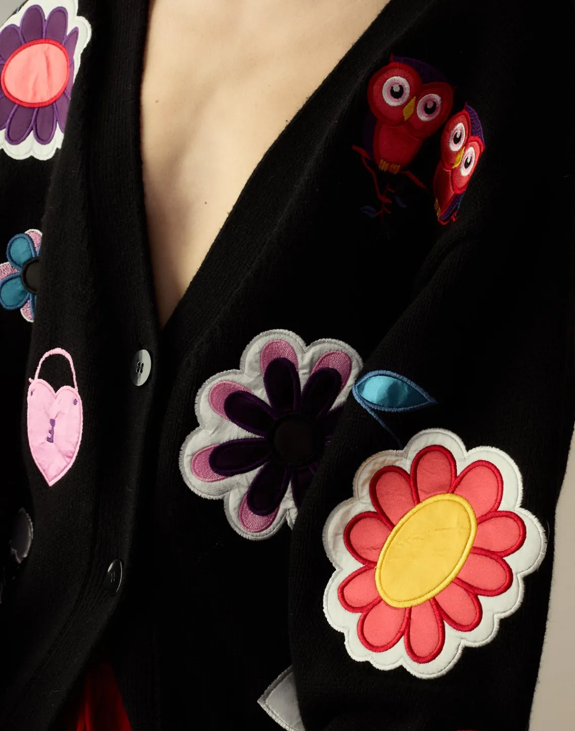 Cynthia Rowley Playful Patchwork Cardigan BLKMT Clearance