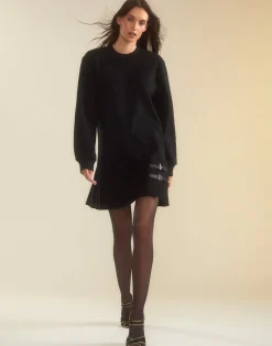 Cynthia Rowley Preston Kilt Sweatshirt Dress BLACK Clearance