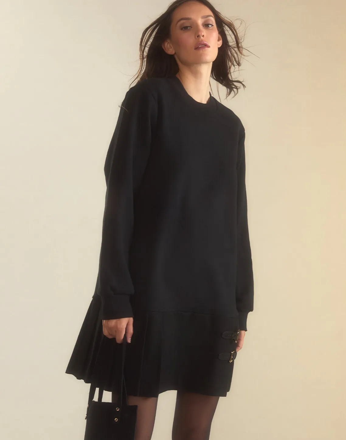Cynthia Rowley Preston Kilt Sweatshirt Dress BLACK Clearance