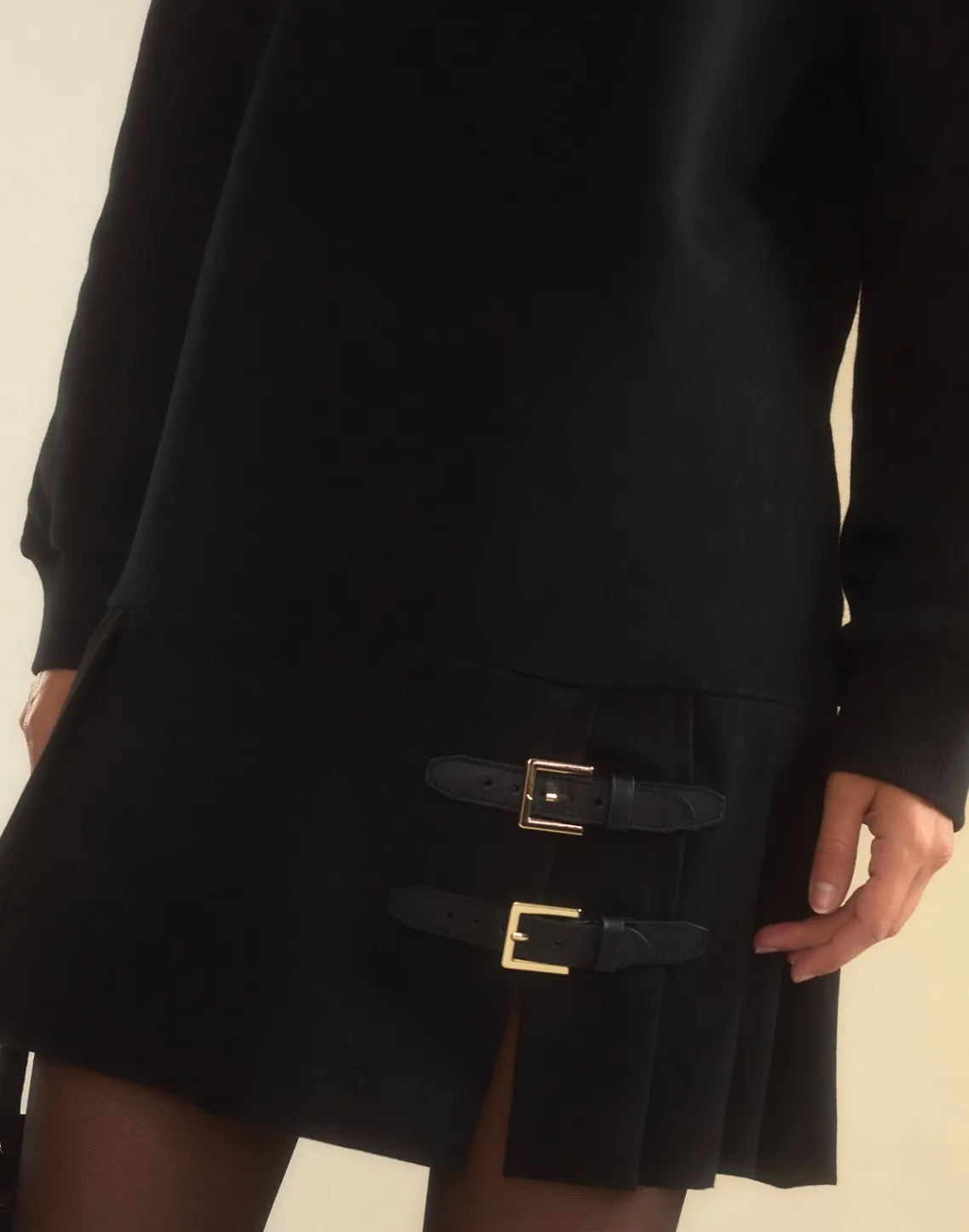 Cynthia Rowley Preston Kilt Sweatshirt Dress BLACK Clearance