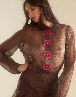 Cynthia Rowley Prim Silk Organza Blouse LEOPD Clearance