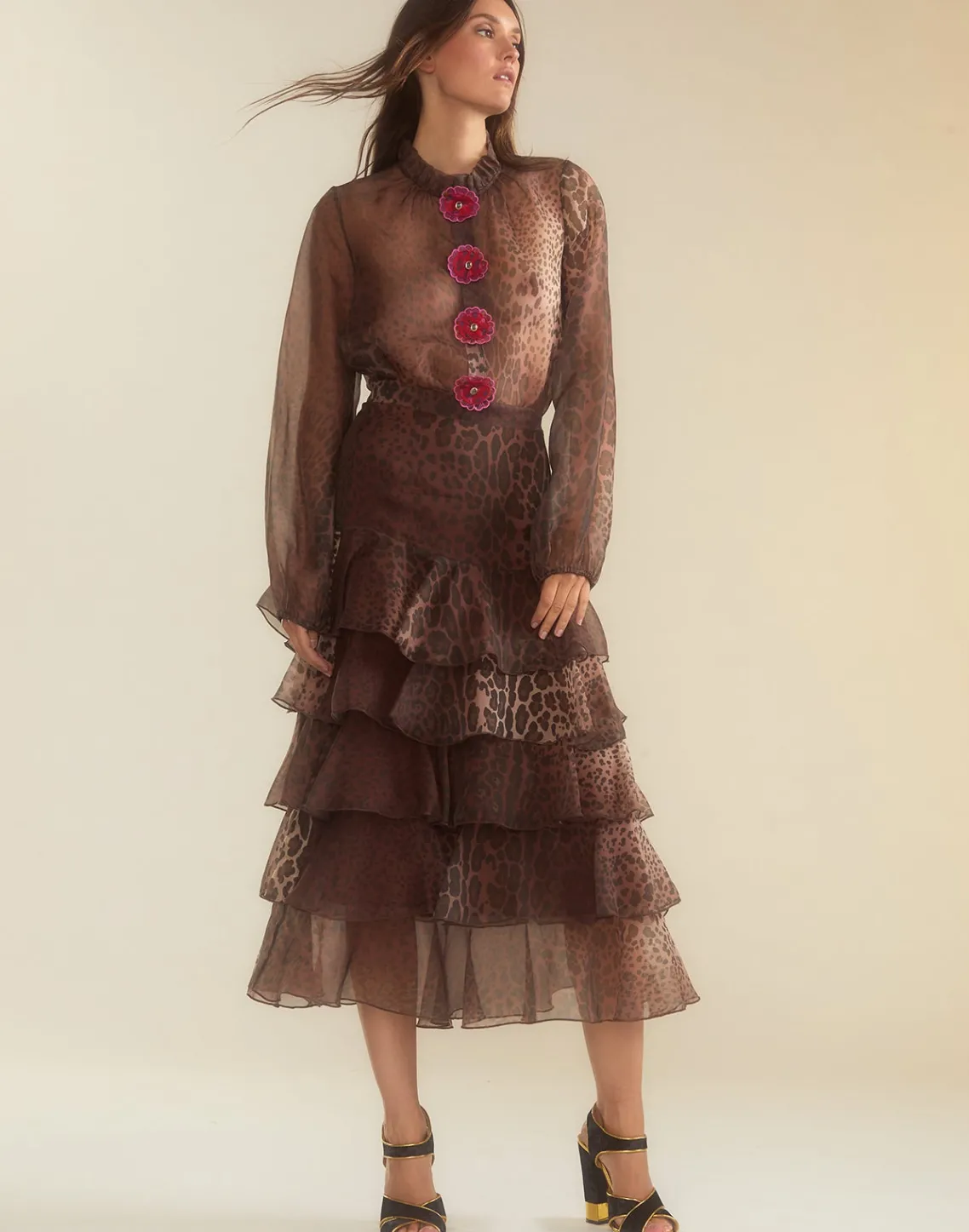 Cynthia Rowley Prim Silk Organza Blouse LEOPD Clearance