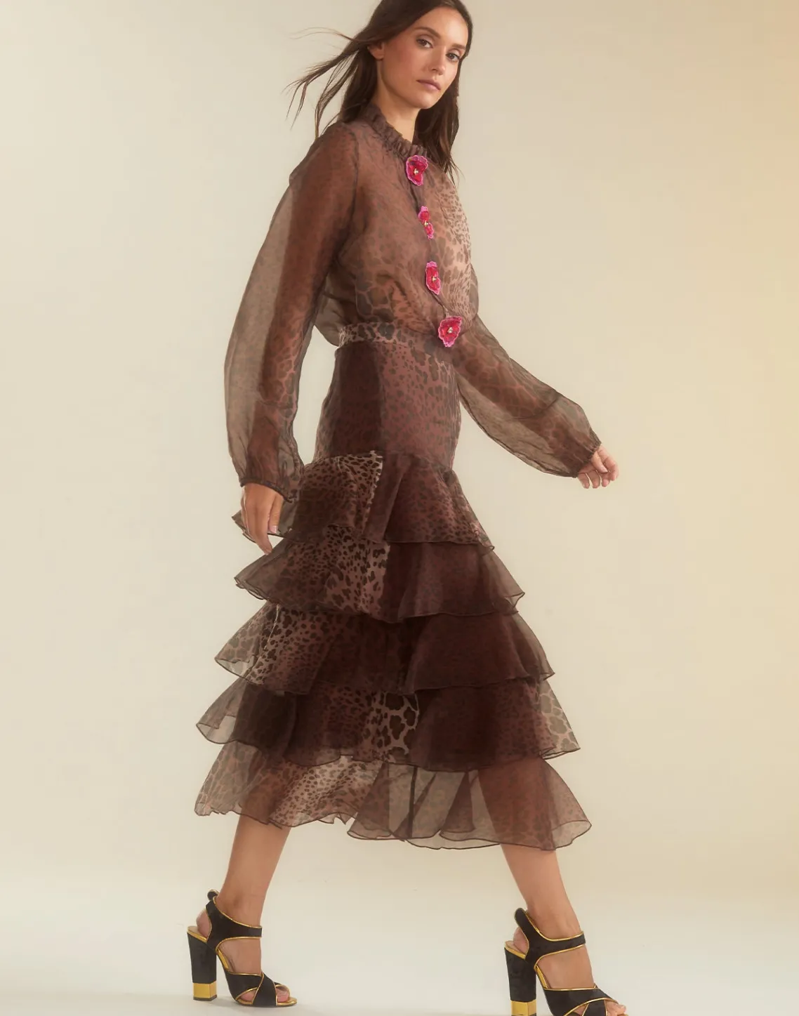 Cynthia Rowley Prim Silk Organza Blouse LEOPD Clearance