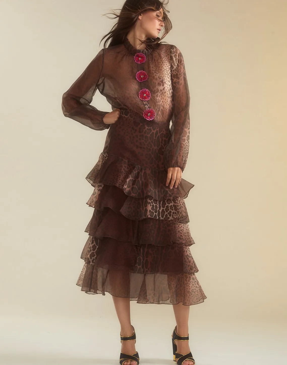 Cynthia Rowley Prim Silk Organza Blouse LEOPD Clearance