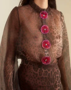 Cynthia Rowley Prim Silk Organza Blouse LEOPD Clearance