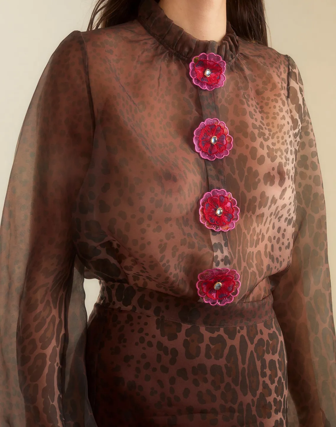 Cynthia Rowley Prim Silk Organza Blouse LEOPD Clearance