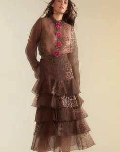 Cynthia Rowley Prim Silk Organza Blouse LEOPD Clearance