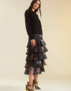 Cynthia Rowley Prim Silk Organza Skirt BLKFL Sale