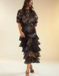 Cynthia Rowley Prim Silk Organza Skirt BLKFL Sale