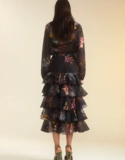 Cynthia Rowley Prim Silk Organza Skirt BLKFL Sale