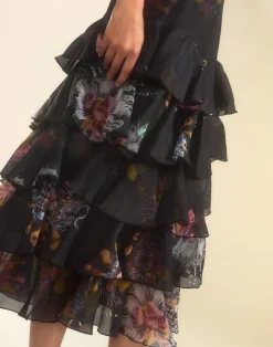 Cynthia Rowley Prim Silk Organza Skirt BLKFL Sale