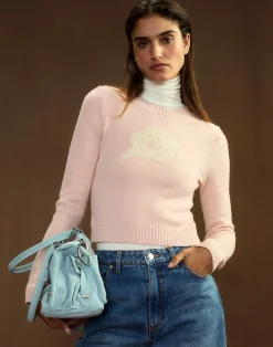 Cynthia Rowley Rosette Wool Cashmere Sweater PINK Sale
