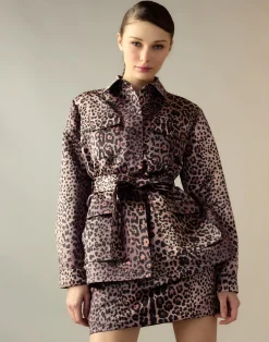 Cynthia Rowley Satin Safari Jacket LEOPD Discount