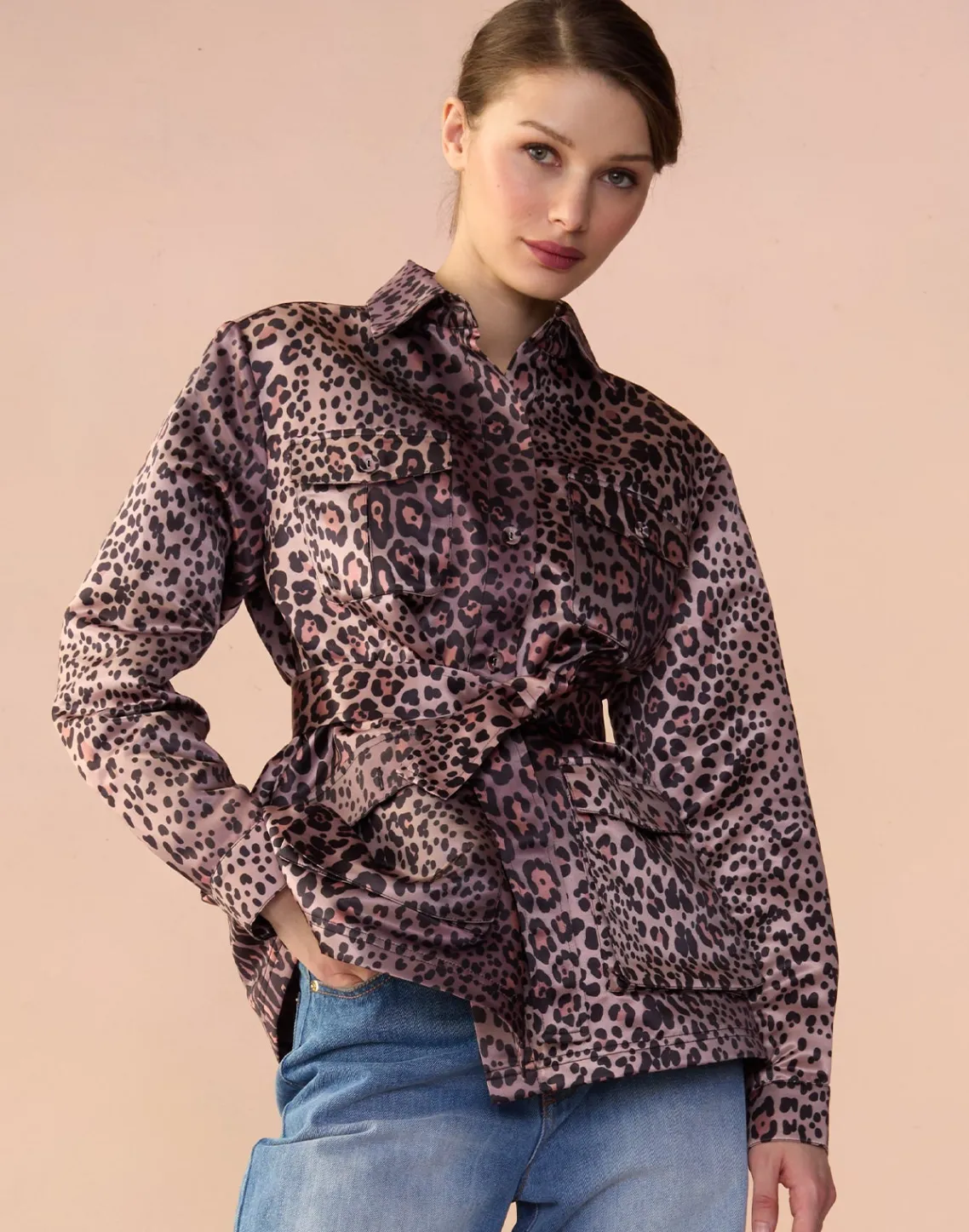 Cynthia Rowley Satin Safari Jacket LEOPD Discount