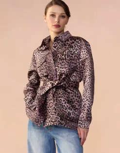Cynthia Rowley Satin Safari Jacket LEOPD Discount