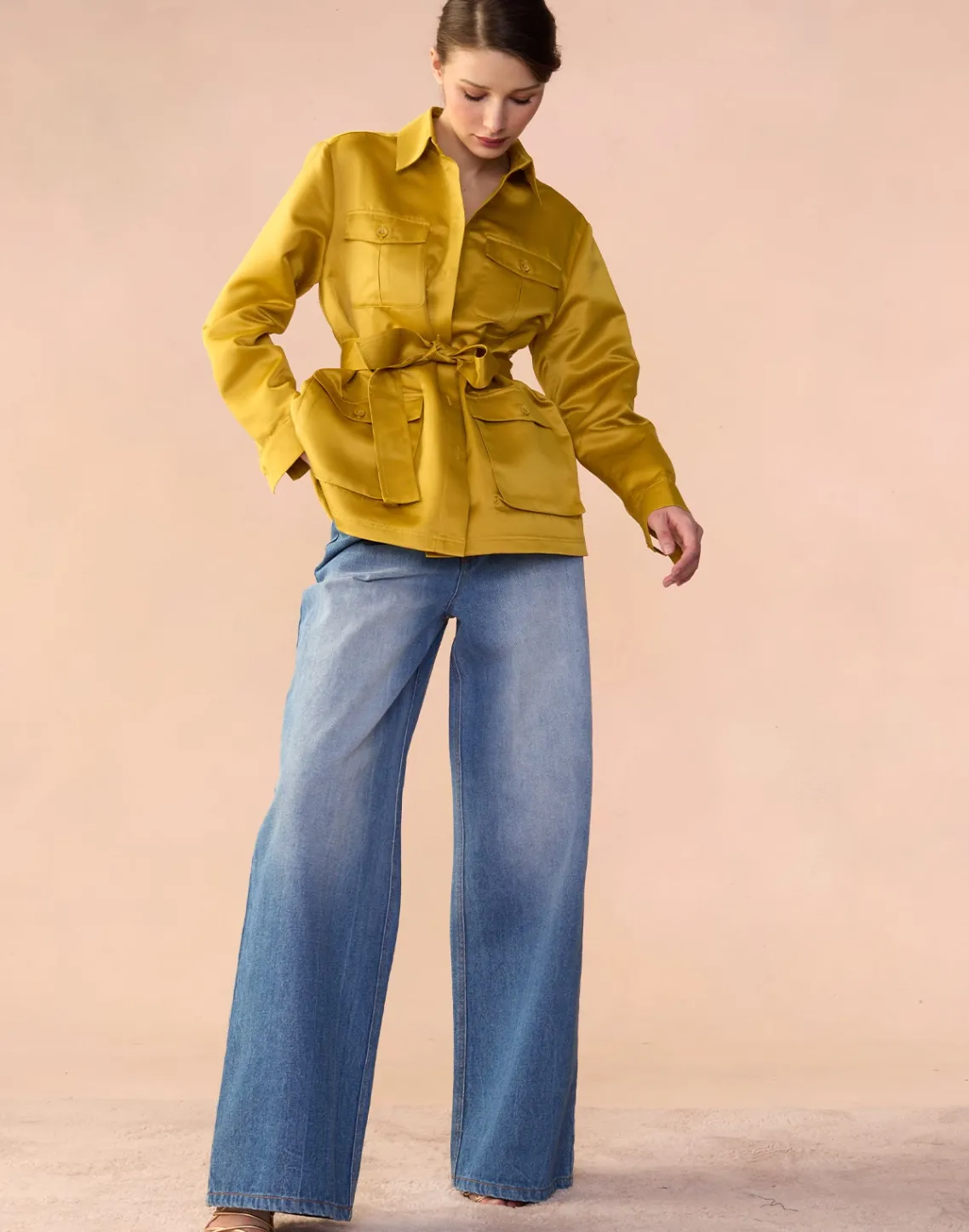 Cynthia Rowley Satin Safari Jacket GLDYLW New