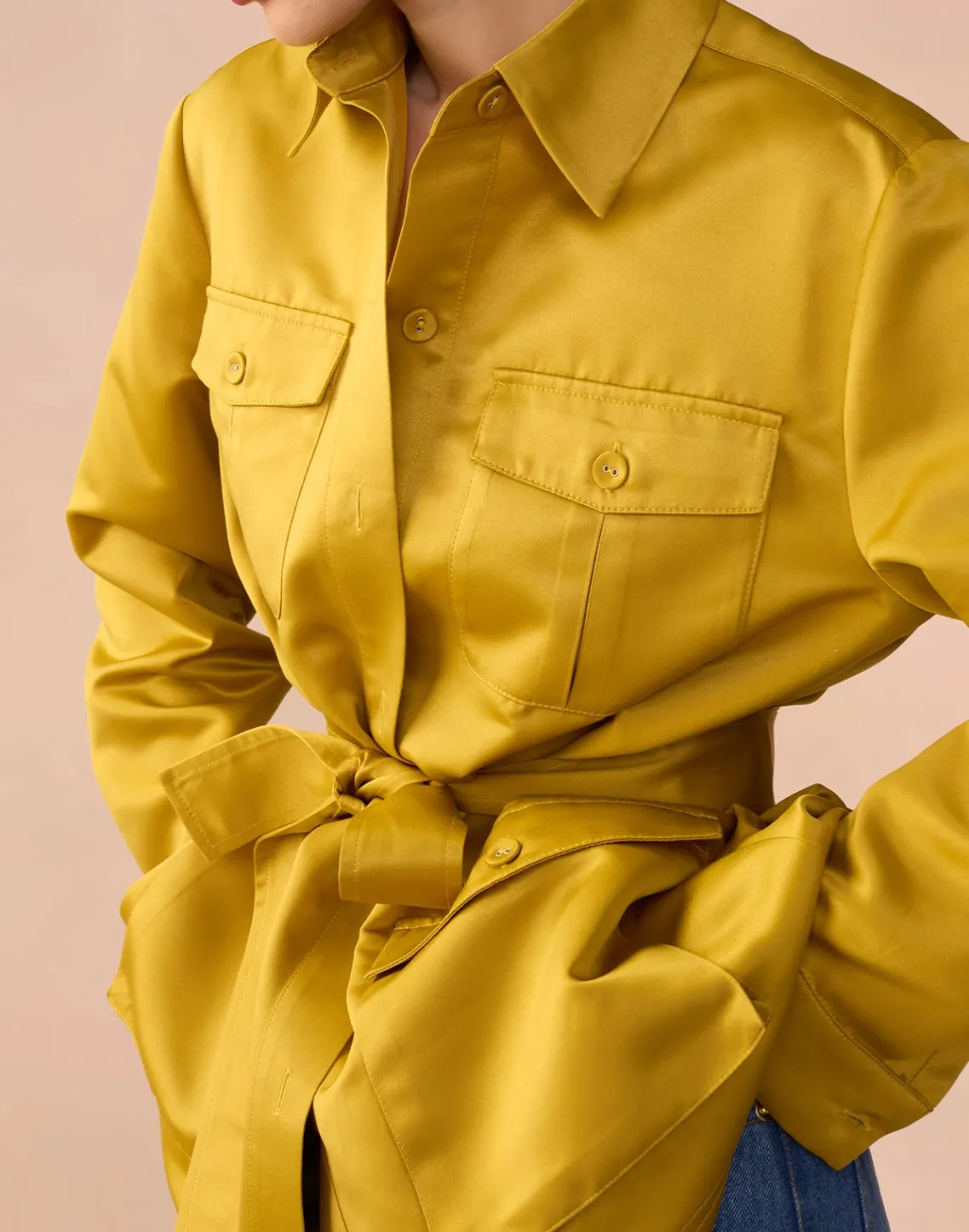 Cynthia Rowley Satin Safari Jacket GLDYLW New